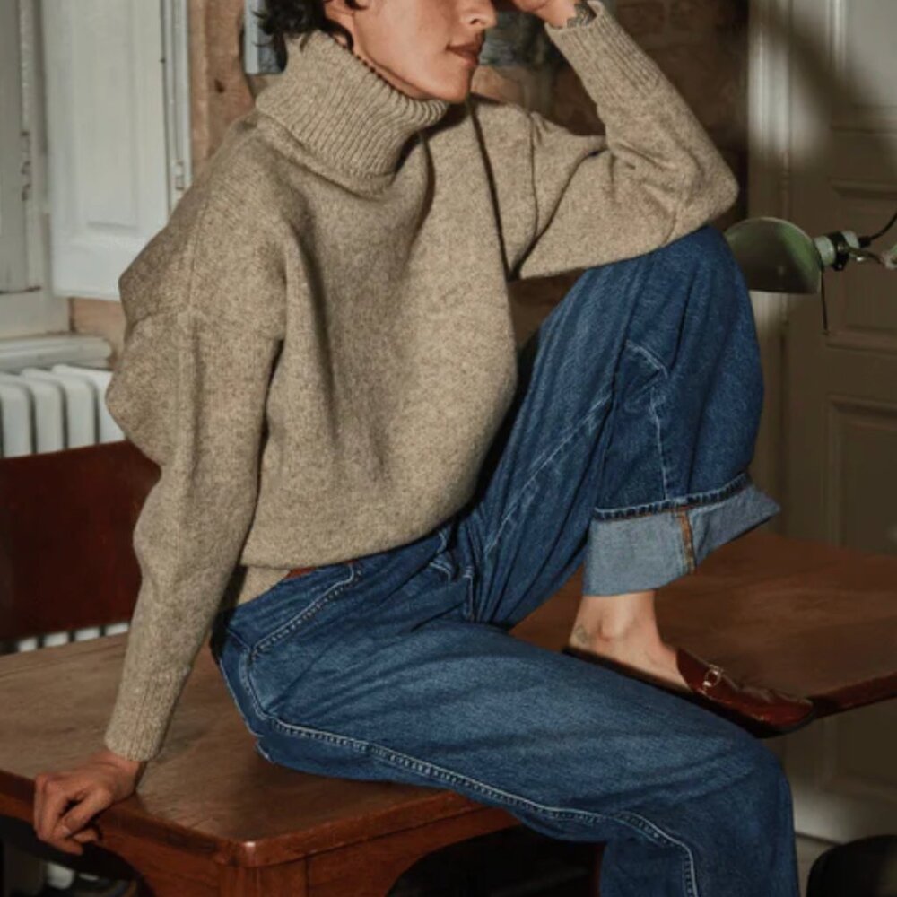 LENVERS Therese Turtleneck Sweater Beige Oatmeal BNWT Medium